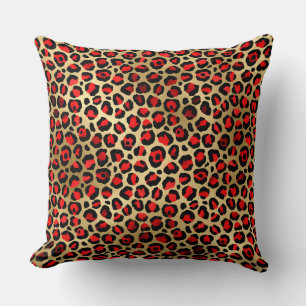 Stilvolle Scarlet Red and Gold Foil Leopard Spots Kissen