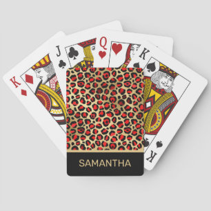 Stilvolle Scarlet Red and Gold Foil Leopard Spots Spielkarten