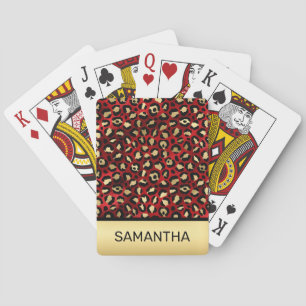 Stilvolle Scarlet Red and Gold Foil Leopard Spots Spielkarten