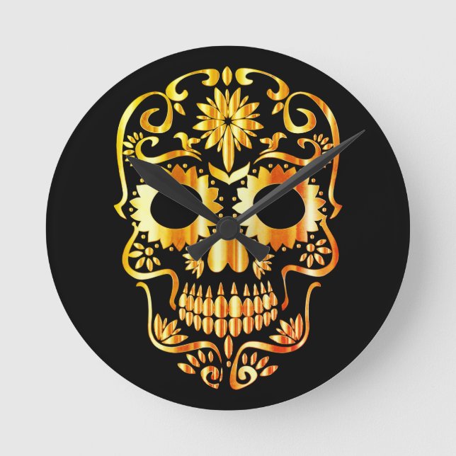 Stilvolle Schädeluhr Runde Wanduhr (Vorderseite)
