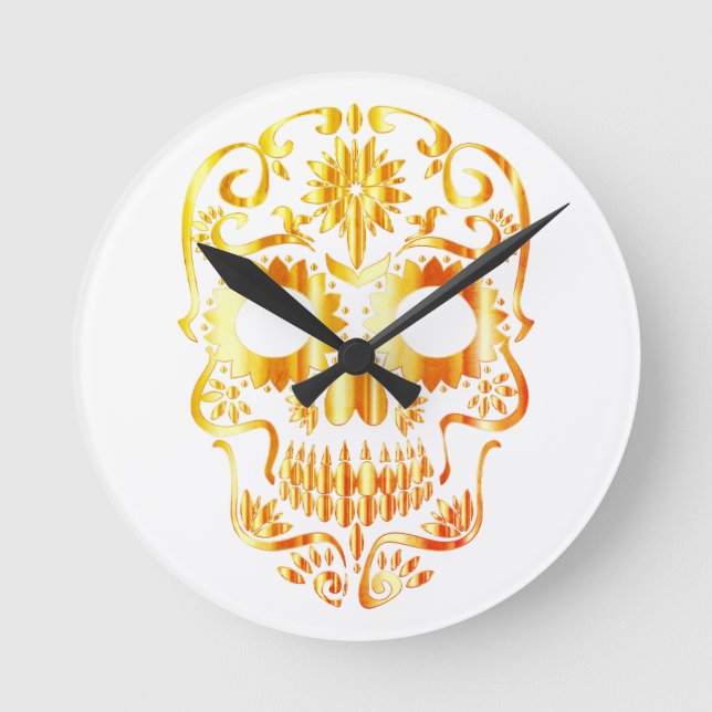 Stilvolle Schädeluhr Runde Wanduhr (Vorderseite)