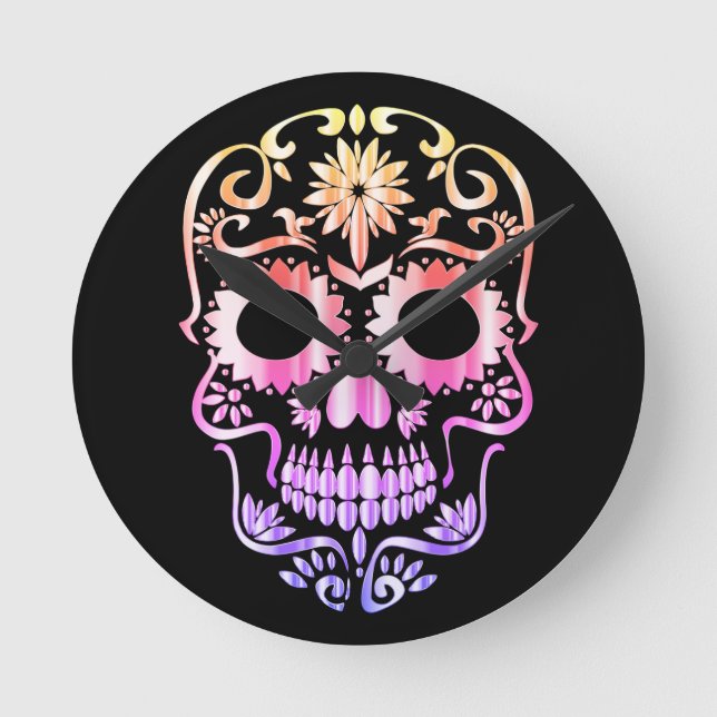 Stilvolle Schädeluhr Runde Wanduhr (Vorderseite)
