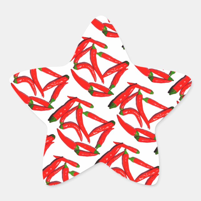 Stilvolle, scharf-grüne Chili Pepper Stern-Aufkleber (Vorderseite)