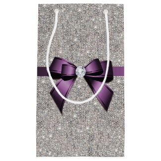 Stilvolle schillernde Sequins, lila Bogen u. Band Kleine Geschenktüte