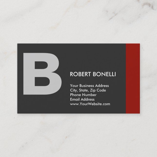 Stilvolle Schlicht Red Gray Monogram Business Card Visitenkarte (Vorderseite)