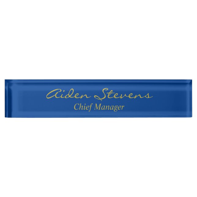 Stilvolle Schlichte Deep Blue Gold Farbe Minimalis Namensplakette (Vorderseite)