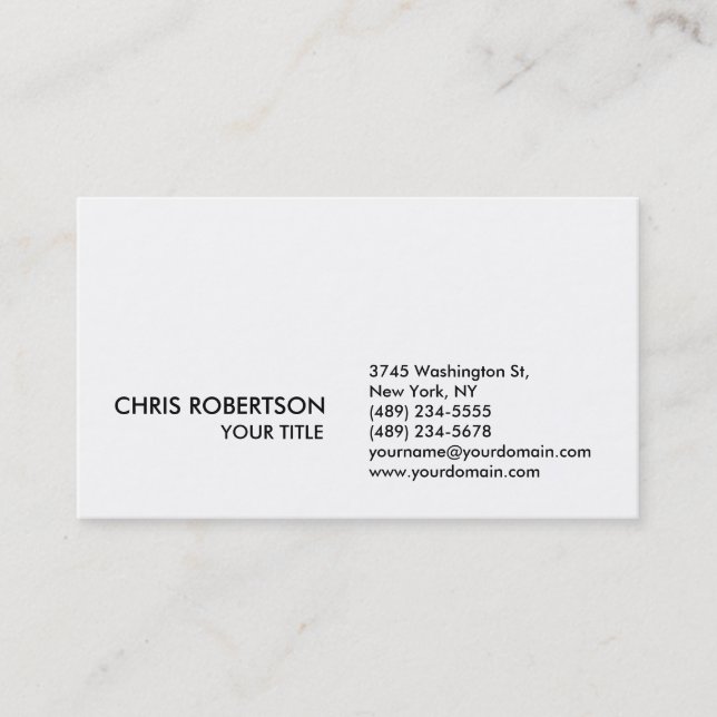 Stilvolle Schlichte White Business Card Visitenkarte (Vorderseite)
