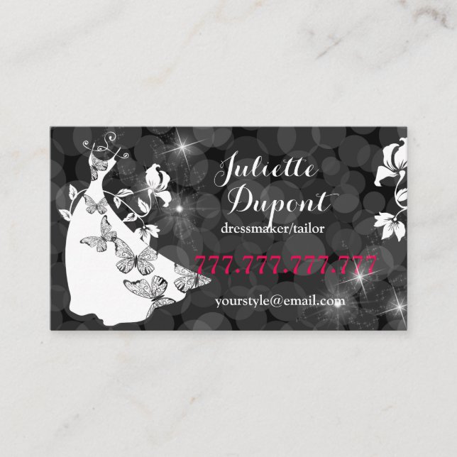 Stilvolle Schneidersalon Tailor Dressmaker schwarz Visitenkarte (Vorderseite)
