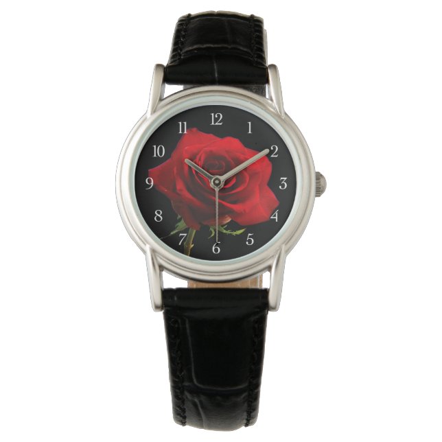 Stilvolle schöne Rote Rose Armbanduhr (Vorderseite)