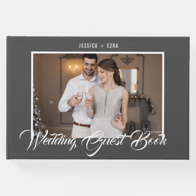 Stilvolle Schrift Grau und Weiß | FOTO Gästebuch (Vorderseite)