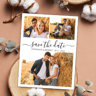 Stilvolle Schrift Modernes 3 Foto Collage Wedding  Save The Date