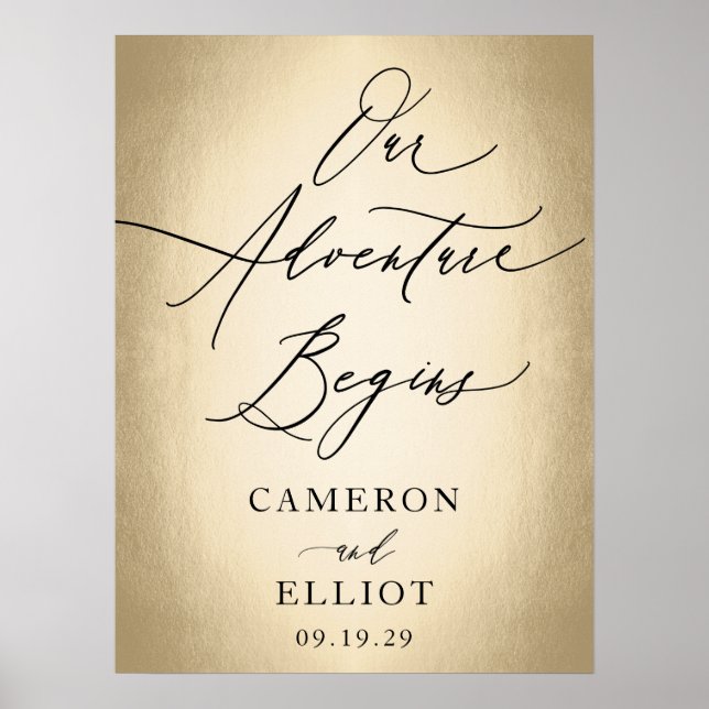Stilvolle Schrift Unser Abenteuer beginnt Hochzeit Poster (Vorne)