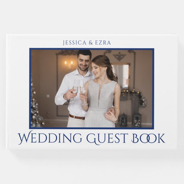 Stilvolle Schrift Weiß und Blau | FOTO Gästebuch (Vorderseite)