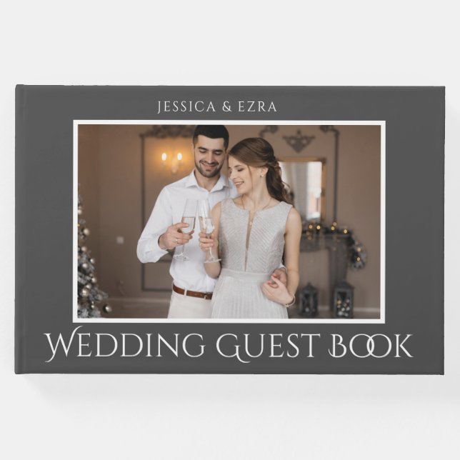 Stilvolle Schrift Weiß und Grau | FOTO Gästebuch (Vorderseite)