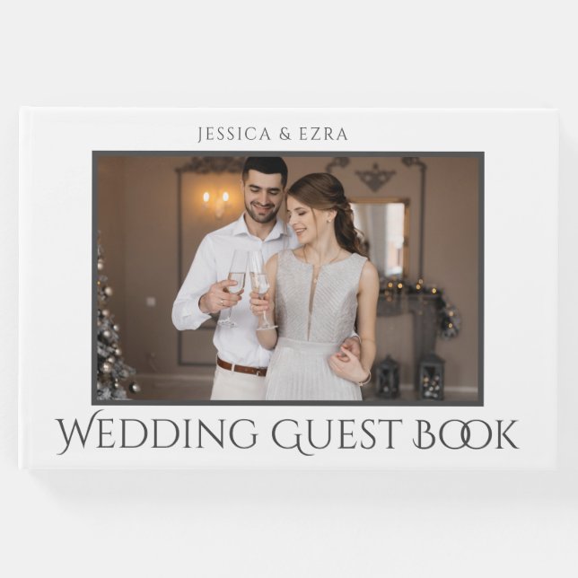 Stilvolle Schrift Weiß und Grau | FOTO Gästebuch (Vorderseite)