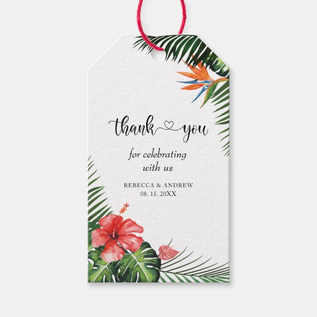 Stilvolle Schriftart Tropical Wedding Vielen Dank  Geschenkanhänger (Vorderseite)