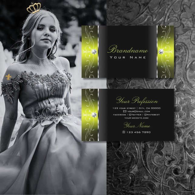 Stilvolle, schwarz-gelbe gezückte Juwelen Visitenkarte (Von Creator hochgeladen)