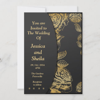 Stilvolle Schwarz-Gold-Einladung zur Hochzeit, Einladung