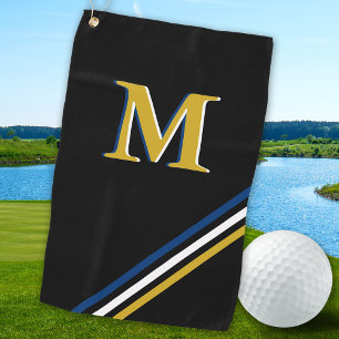 Stilvolle Schwarz-Gold-Personalisiert-Monogram-Str Golfhandtuch