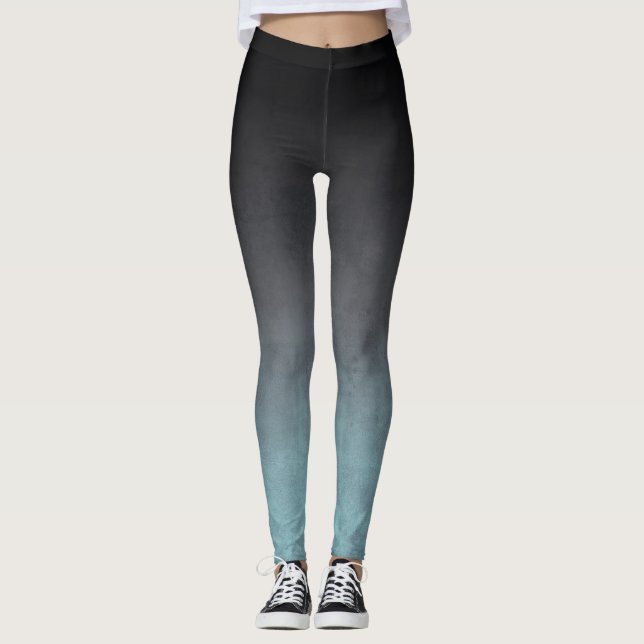 Stilvolle Schwarz Gray Aquamarine rustikale ombre Leggings (Vorderseite)