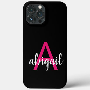 Stilvolle schwarz-heiß-rosa Moderne Monogramm Nam Case-Mate iPhone Hülle