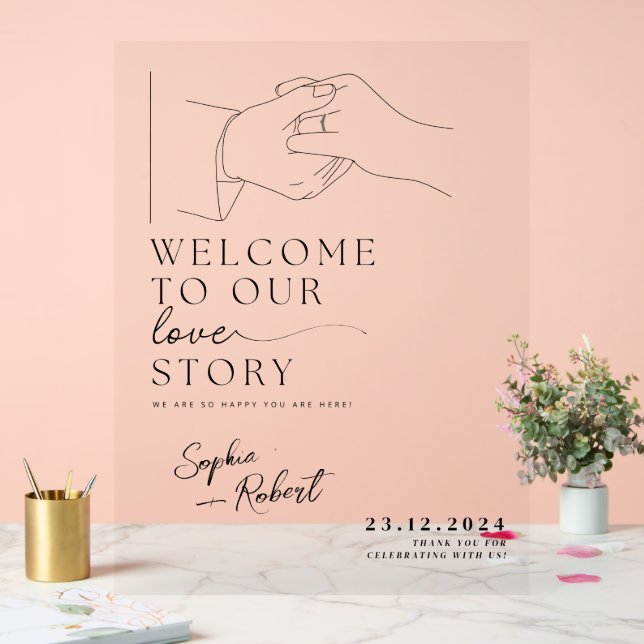 Stilvolle Schwarz Minimalistisch Wedding Willkomme Acrylschild (Hochzeit)