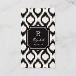 Stilvolle Schwarz Pink Diamond Ikat Monogram Visitenkarte