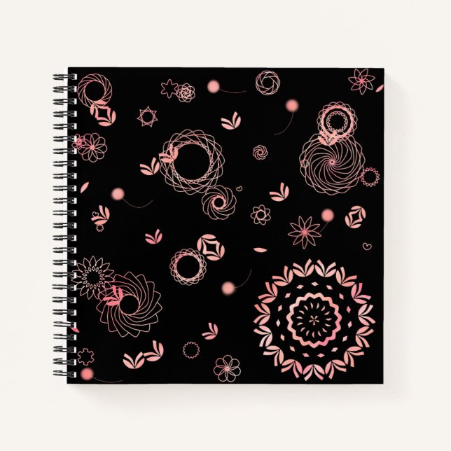 Stilvolle, schwarz-rosa Blume handbemalt Notizbuch (Vorderseite)