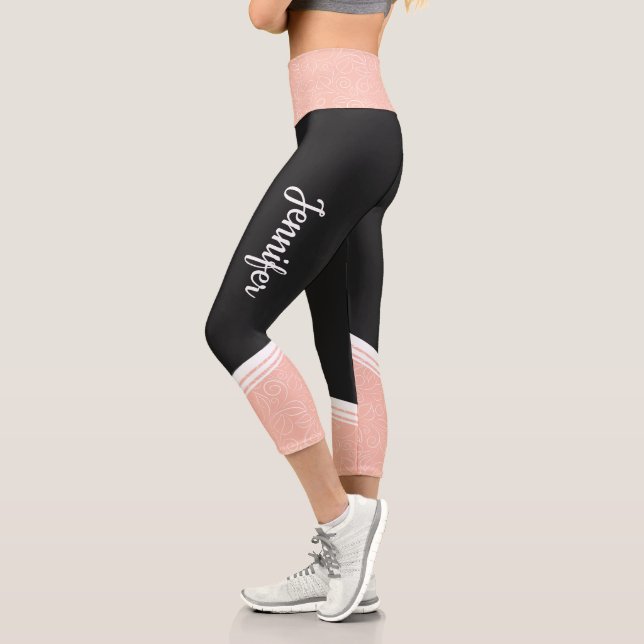 Stilvolle schwarz-rosa, blumenweiße Streifen und N Capri Leggings (Links)