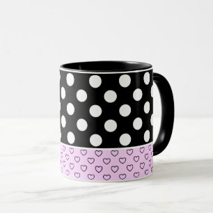 Stilvolle Schwarz-Rosa-Tasse Große weiße Punkte Tasse
