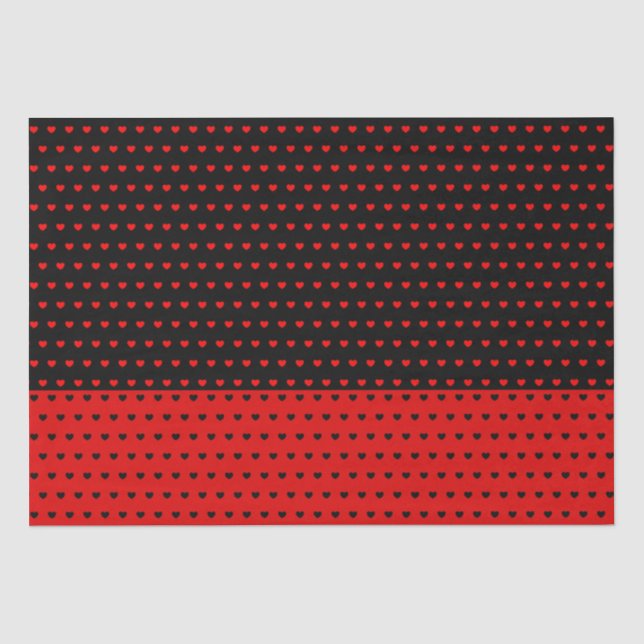 Stilvolle Schwarz-Rot-Farben mit Herzmuster Seidenpapier (Vorderseite)