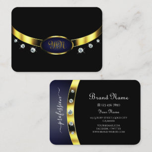 Stilvolle Schwarz und Gold mit Initials Rhinestone Visitenkarte