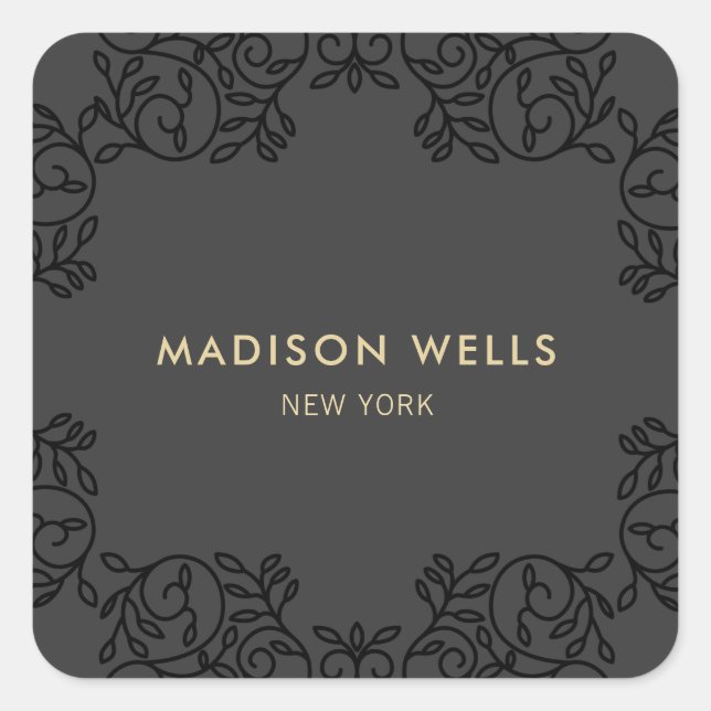 Stilvolle Schwarz Verzierte Rahmen Quadratischer Aufkleber (Vorderseite)