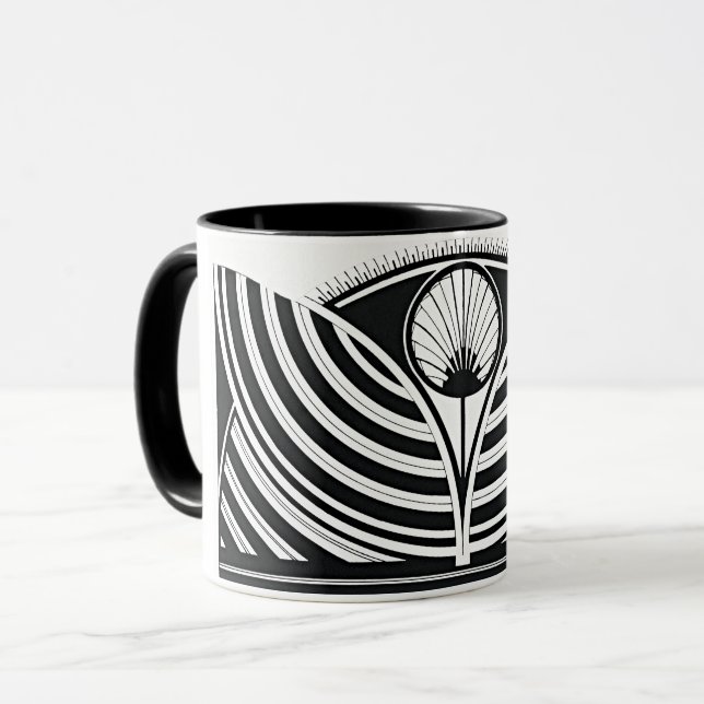 Stilvolle Schwarz-Weiß-Blumenkunst Tasse (Vorderseite Links)