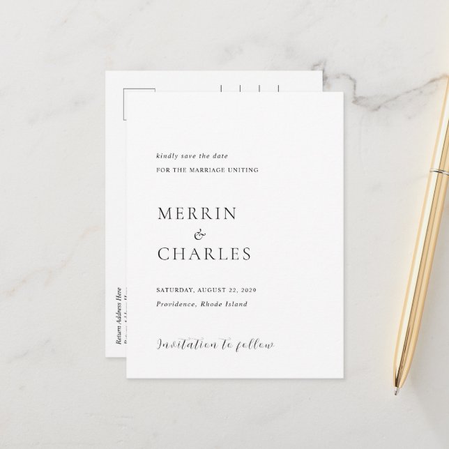 Stilvolle Schwarz-Weiß-Hochzeit speichern Sie das  Ankündigungspostkarte (Vorderseite/Rückseite Beispiel)