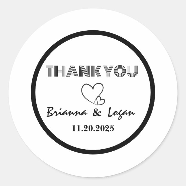 Stilvolle Schwarz-Weiß-Hochzeitskleber Runder Aufkleber (Vorderseite)