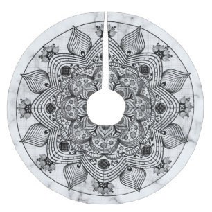 Stilvolle Schwarz-Weiß-Mandala Polyester Weihnachtsbaumdecke