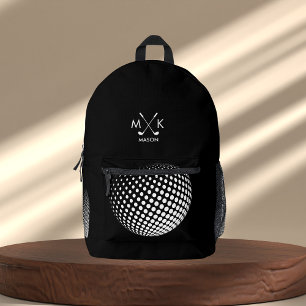 Stilvolle Schwarz-Weiß-Modern-Golf-Ball Monogram Bedruckter Rucksack
