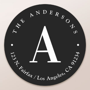 Stilvolle Schwarz-Weiß-Monogramm-Rücksendeadresse Runder Aufkleber