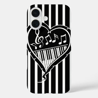 Stilvolle Schwarz-Weiß-Noten und Klavier iPhone 16 Hülle