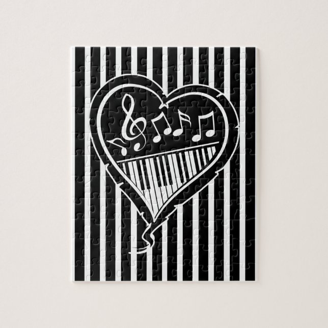 Stilvolle Schwarz-Weiß-Noten und Klavier Puzzle (Vertikal)