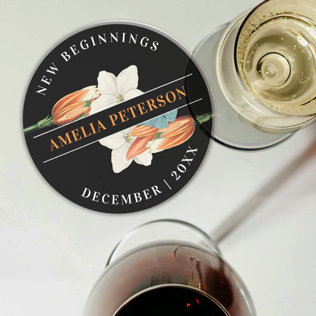 Stilvolle Schwarz-Weiß-Orange-Lilienblumenmatte Getränkeuntersetzer (Von Creator hochgeladen)