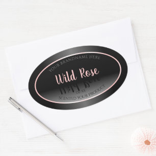 Stilvolle Schwarz-Weiß-Produktetiketten Rosa Rahme Ovaler Aufkleber