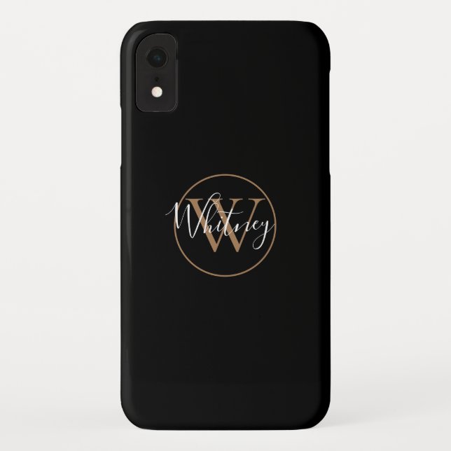 Stilvolle schwarz-weiß-Script Monogram-Name Case-Mate iPhone Hülle (Rückseite)