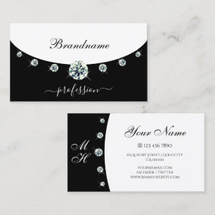 Stilvolle Schwarz-Weiß-Silber-Grenze und Monogramm Visitenkarte