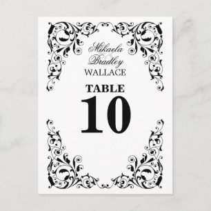 Stilvolle Schwarz-Weiß-Wirbel-Tischnummer Postkarte
