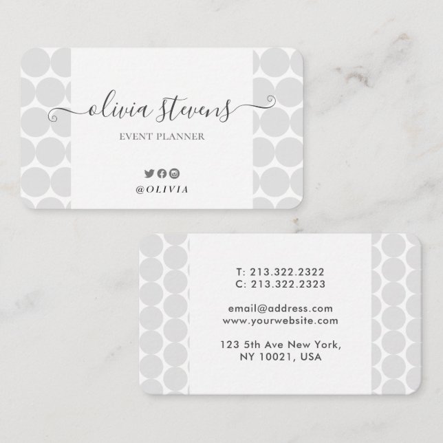 Stilvolle Schwarz-weiße Polka Dots-Signatur Visitenkarte (Vorne/Hinten)