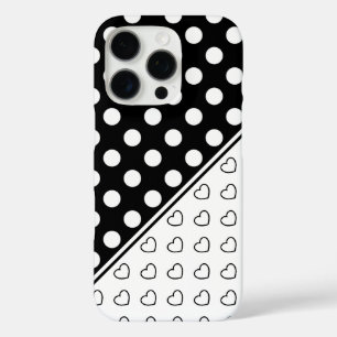 Stilvolle schwarz-weiße Polka-Punkte und -Herzen iPhone 16 Pro Hülle