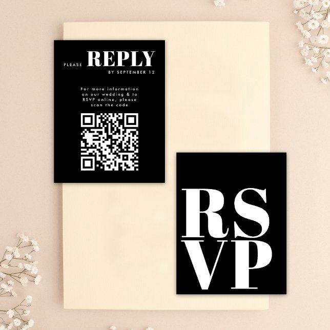 Stilvolle Schwarz-weiße RSVP-Karten für Hochzeitss RSVP Karte (Front / Back)