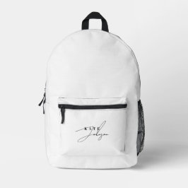 Stilvolle Schwarz-weiße Signature-Script-Monogramm Bedruckter Rucksack